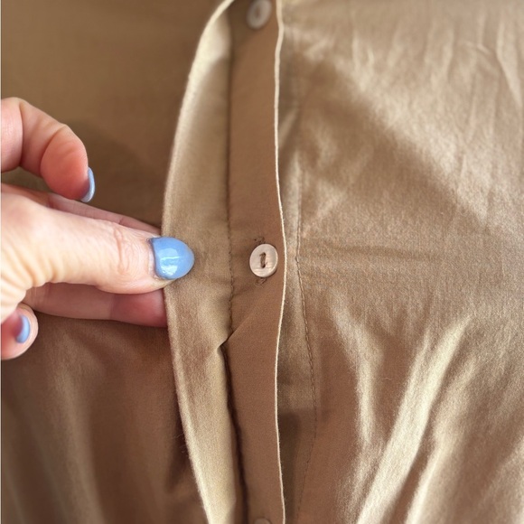 Sweet Magnolia Tan Long Sleeve Cotton Shirt Dress Cutout On Bottom Size L - Picture 3 of 14